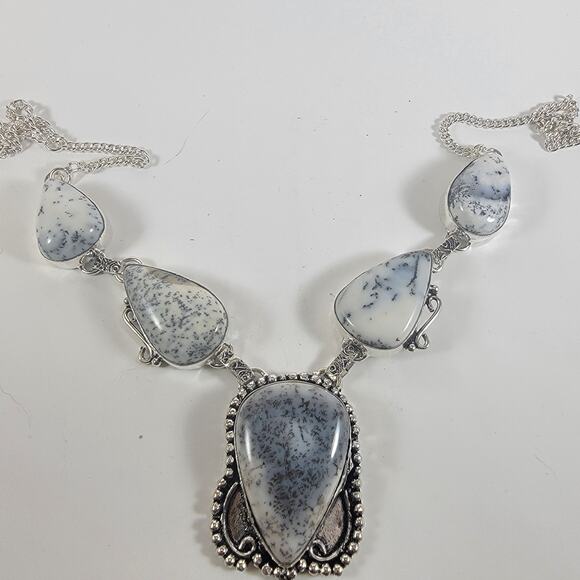 Sterling Silver Necklace with Dendritic Agate Unique Artisan Handcrafted Jewelry - Picture 3 of 10